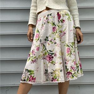 Floral romantic godet cotton vintage skirt